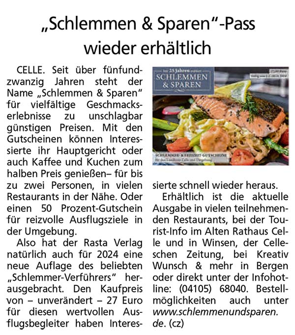 Schlemmen & Sparen-Pass wieder erhältlich Schlemmen & Sparen-Pass wieder erhältlich