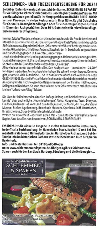 Schlemmer- und Freizeitgutscheine für 2024 Schlemmer- und Freizeitgutscheine für 2024